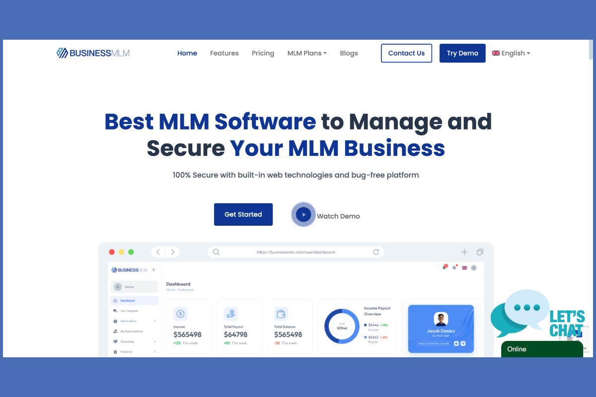 business mlm software dashboard